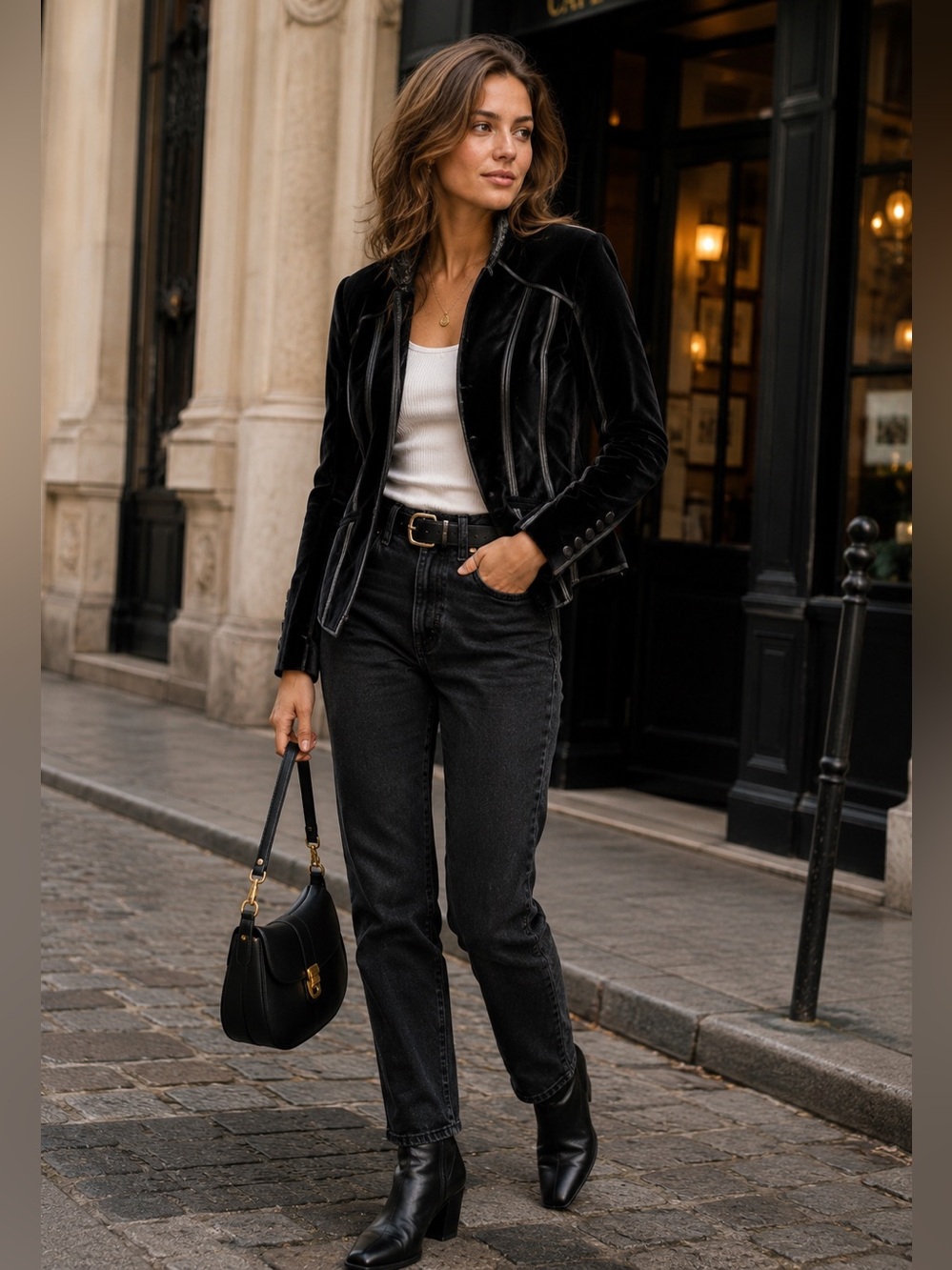 Nygard Collection Black Velvet Blazer with Contrast Piping